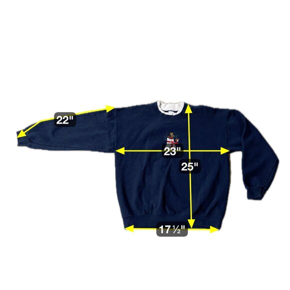 Vintage Christmas Sweatshirt Embroidered Snowman Navy Blue Size Large Retro - Picture 8 of 8